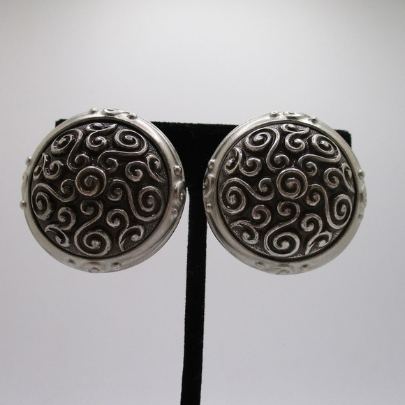 Vintage Leslie Block Large Round Domed Nordic Look Clip on Earrings - Picture 1 of 8